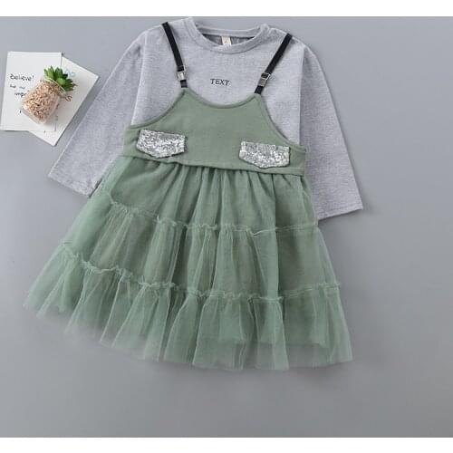 3-7 years high quality girls clothing set 2019 new spring autumn fashion casual solid shirt + mesh dress kid children clothing