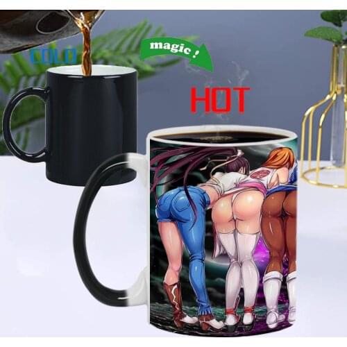 Creative Animation Game Beauty Sexy Hip Color Changing Cup Ceramic Breakfast Coffee Milk Tea Cup Funny Birthday Christmas Gift