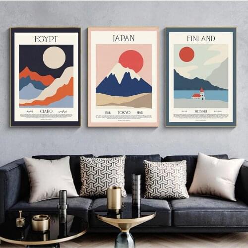 Fashion Modern Travel Decor Egypt Mountain Sun Posters Lake Minimalist Canvas Painting Mid Century Wall Art Print Pictures Home