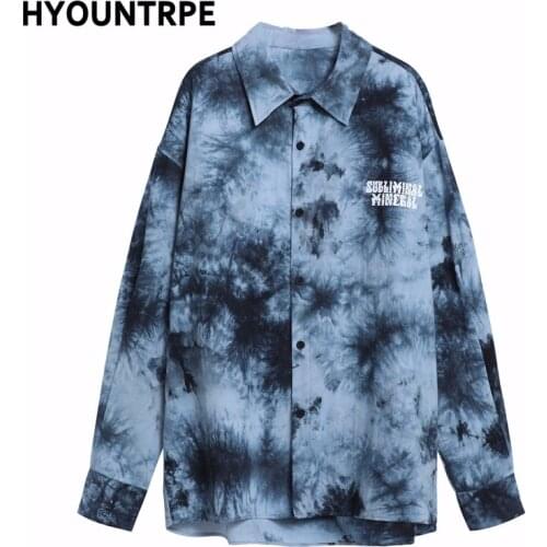 Men Hip Hop Tie-dyed Shirt Streetwear Harajuku Shirt Casual 2021 Spring Long Sleeve Shirt Loose Retro Shirts Tops Mens Clothing