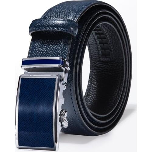 Mens Leather Ratchet Belts With Sliver Auto-buckle Cool Bussines Black Trouser Belts For Male Top Quality Waistband For Suit
