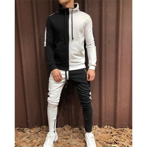 2021 NEW Brand Stitching color Casual Sets Mens Hoodies+Trousers Mens Sets Two-Piece Tracksuit Trendy Sportswear Set Male