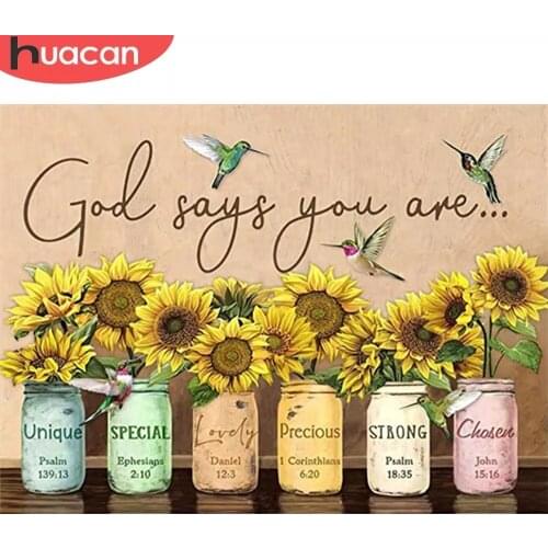 HUACAN 5D DIY Picture By Numbers Sunflower Wall Art HandPainted Unique Gift Painting By Number Flower Decoration