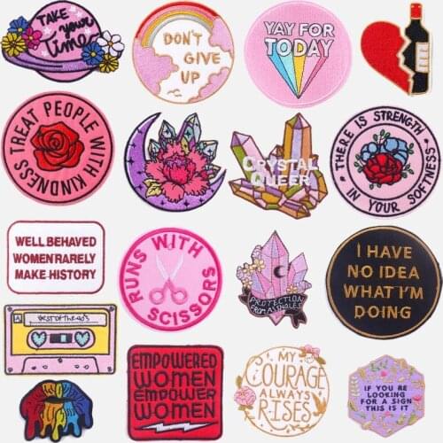 Crystal Patch Cartoon Stripe Patches For Clothing Iron On Patch For Clothes Letter Embroidered Patch Applique For Jacket Badges