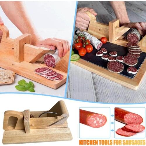 Sausage-slicer With Stainless Steel Blade, Wooden Sausage Cut Natural Oak Food Cutter Sausage-slicer Knife Tools Но #T2G