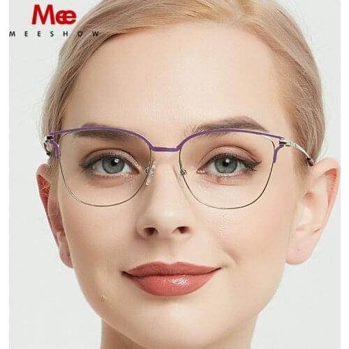 Meeshow Titanium Alloy Ultralight Glasses Frame Womens Fashion Cat Eye Myopia Optical Frame Europe Prescription Eyeglasses 2020