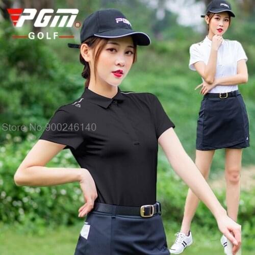 Pgm Women Tops Golf Clothing Ladies Short Sleeve T-Shirts Uniform Elastic Breathable Outdoor Golf Polo Shirts Sports Clothes