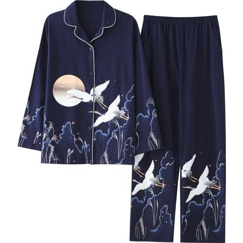 Spring Fashion Pajama Set for Women 100% Cotton PJS Home Chinese Style Sleepwear Spring Warm Cotton XXXL Nightwear