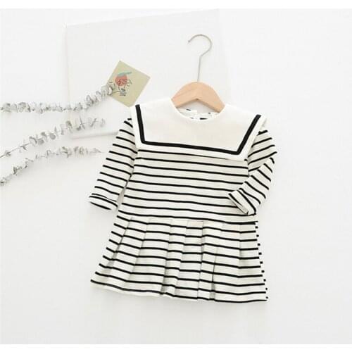 Girls Dresses 2021 New Spring Autumn Long Sleeve Striped Black White Korean Baby Clothes Fall Dress Toddler Girl Dresses