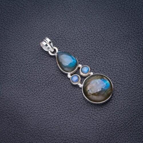 StarGems Natural Blue Fire Labradorite Handmade 925 Sterling Silver Pendant 2" E4185