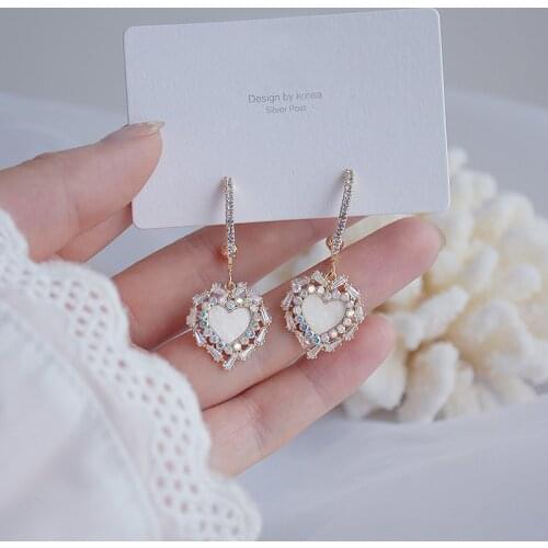 FAQHV Romantic Colorful Exquisite Crystal CZ Love Earring for Women Luxury 14K Real Gold AAA Zircon Stud Earring Jewelry Pendant