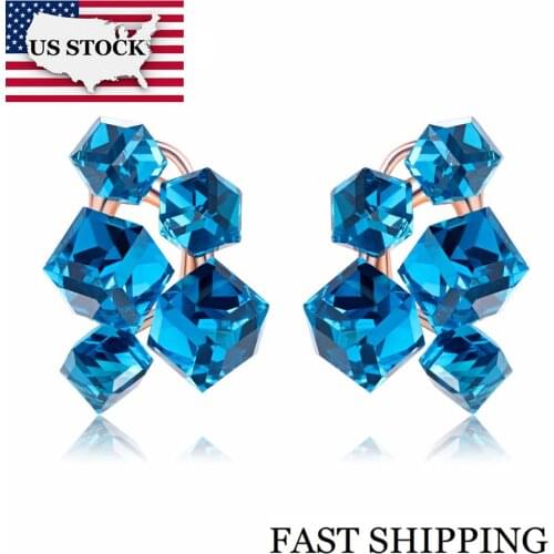 US STOCK Uloveido Large Blue Crystal Earrings for Women Earings With Stone for Women Wedding Earring Jewelry 15% Off GR124