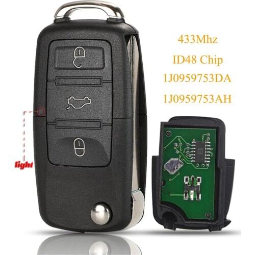 Kutery 10pcs/lot 3 Buttons Smart Remote Car Key Fob 434Mhz ID48 Chip For VW Passat Polo Skoda Seat 1J0959753DA/AH 1K0959753G
