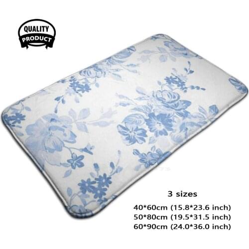 Modern Navy Blue White Watercolor Ele Floral 3D Soft Non-Slip Mat Rug Carpet Foot Pad Modern Navy Blue Blue White Watercolor