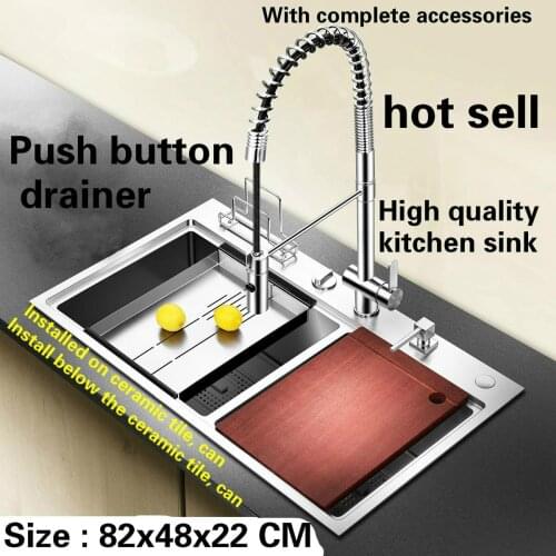 Tangwu Deluxe kitchen sink manual double - groove big 4 mm thick food grade 304 stainless steel button drainage 82x48x22 CM