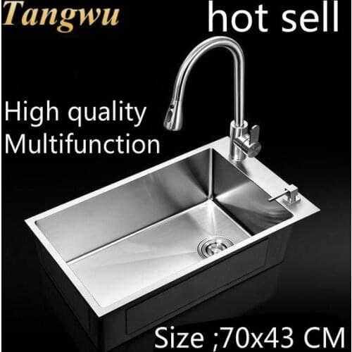 Tangwu Apartment food grade 304 stainless steel kitchen sink 1.2 MM thick handmade single slot durable 700x430 MM