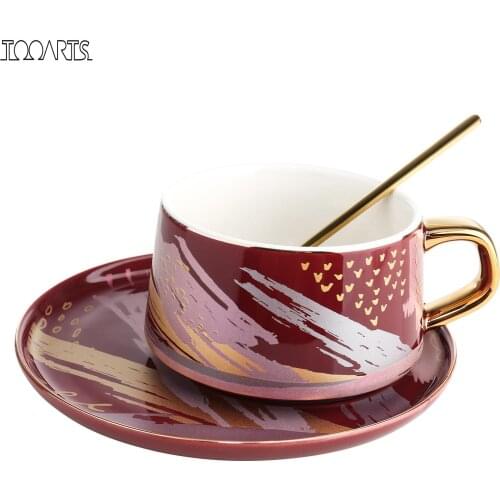 Tooarts mug Coffee Cup and Saucer Set Ceramic Tea Cup 304 Steel Spoon Cups for Office or Home Using Gift Packaging for friend