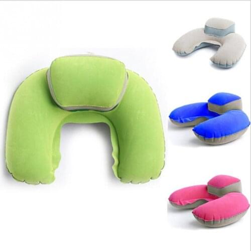U Shape Blow Up Comfortable Neck Cushion PVC Flocking Pillow For Flight Travel Portable Travel Pillow Inflatable Neck Pillow