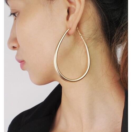 Classic Copper Alloy Hoop Earring For Women Gold Color Oval Statement Earrings Party Accessories Jewelry New UKEN