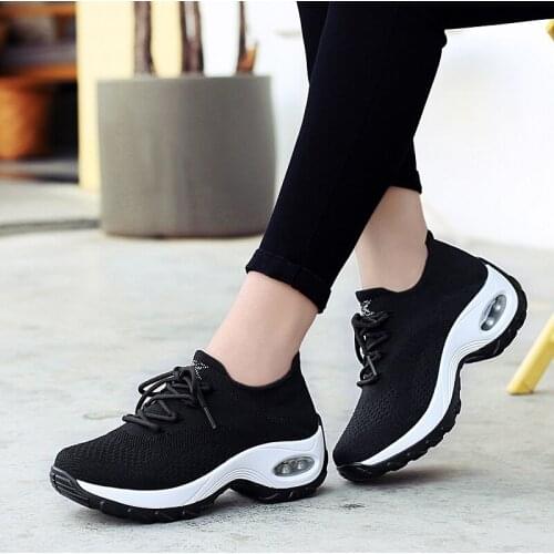 Women Running Shoes Height Increasing Trainers Air Cushion Breathable Flying Weaving Socks Sneakers Zapatillas Mujer Deportiva