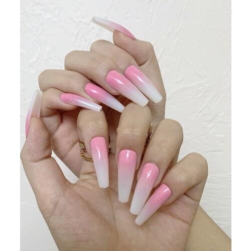 Girls Sweet Summer Pink Color Fake Nails Women Fashion Heart Design False Nail Korean Style 3D Cute Nail Art Tips with Glue