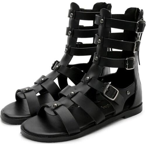 Dropshipping Woman Sandals 2019 Summer Roman Women Mid-calf Cool Boots Open Toe Casual Shoes Woman Fashion Buckle Flat Sandals