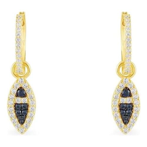 SLJELY Fashion Real 925 Sterling Silver Yellow Gold Color Small Blue Lucky Fish Earrings Pave Zircon Stones Women Brand Jewelry