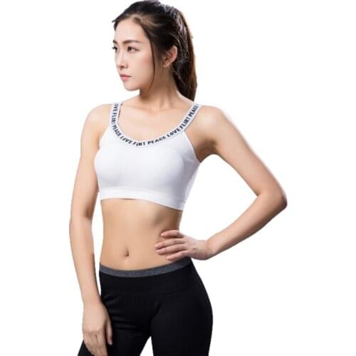 Letter Straps Style Workout Full Figure Women Wirefree Bra Breathable Vest Comfy Fitness Sweat Bra Seamless Stretch Bralette