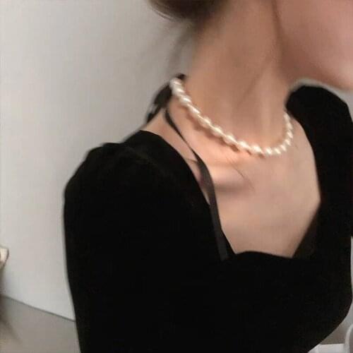 U-Magical Temperament Black Bow-knot Ribbon Chokers Necklace for Women Luxury Imitation Pearl Beaded Party Necklace Jewelry