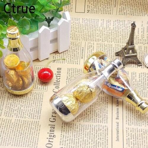10pcs/lot Champagne bottle Wedding Candy Box Plastic Clear gift bottle Transparent Can Open Favor Boxes Baby Shower Souvenirs