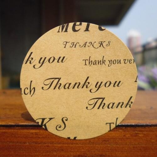 102pcs Round Thank You Thanks Kraft Seal Sticker Circle Paper Point Sticker Self-adhesive DIY Paper Label Dia. 3.5cm