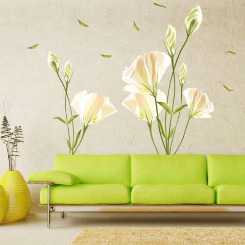 3D Lily Wall Stickers Flowers Living Room Sofa TV Background Wall Decoration Art DIY Wallpaper Mural Home Office Decor