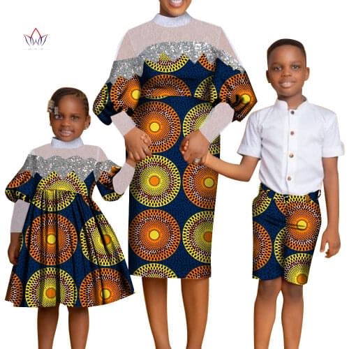 African Traditional Wear For Women And girls Boy Family Clothing Sets bazen riche Four Pcs Africa Style Fashion Clothing WYQ738