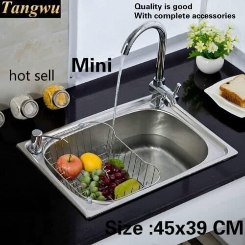 Free shipping Standard kitchen single trough sink do the dishes mini durable 304 stainless steel hot sell 45x39 CM