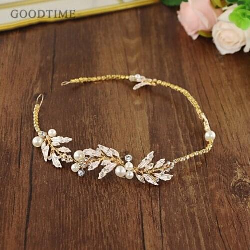 Noble Gold Headdress Flowers Headband Pearl Crystal Jewelry Bride Wedding Hair Jewelry For Women Girl Dress Up