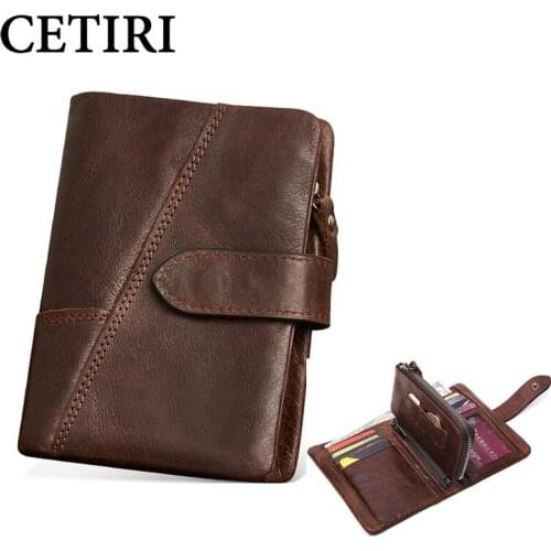CETIRI 2018 New Design Top Grain Genuine Leather Coin Bag Zipper Men Wallets Famous Brand Mens Wallet Male Money Purses Walet