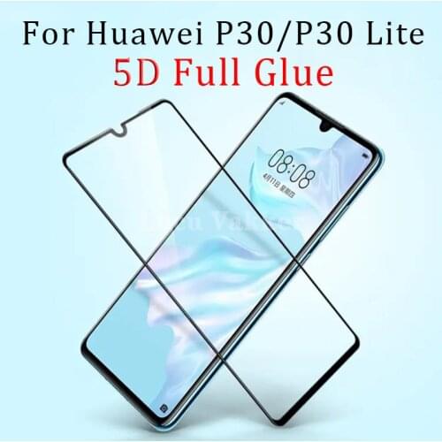 5d full glue tempered glass case for huawei p30 lite cover protective screen protector phone safety tremp on p 30 p30lite light