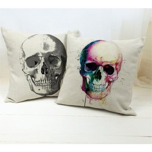 Colorful Halloween Throw Pillow Cover Sugar Skull Cushion Covers Decorative Sofa Seat Car Printed Cotton Linen Gifts Pillow Case