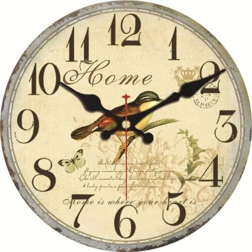 Wood Wall Clock Vintage Birds with Flower French Country Romantic Shabby Chic 12" Large Decorative Roman Numerals Analog Battery