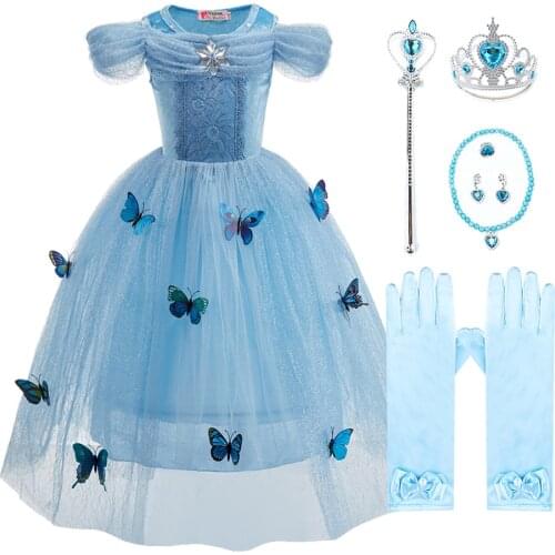 Kids Princess Dress Up Butterflies Girls Costume Cinderella Carnival Outfits Birthday Clothes Children Party Fancy Disguise