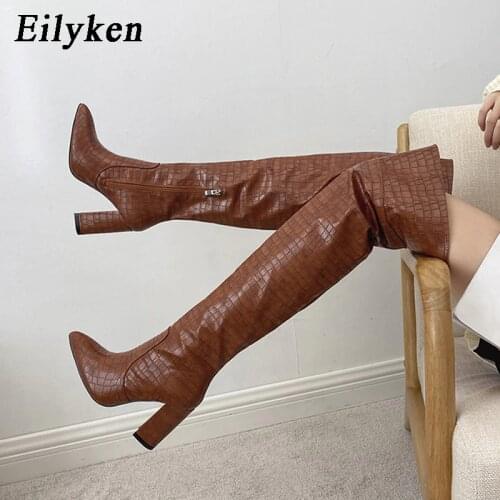 EilyKen 2021 Winter New Pattern Women Boots Fashion Pointed Toe Zip Thick High Heels Cowboy Western Over The Knee Boots Shoes
