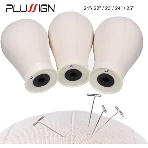 Plussign Fabrics Cork Canvas Block Head With Wig Stand Holder Set Training Mannequin Head Manikin Model Wig Making Head 21"-25"