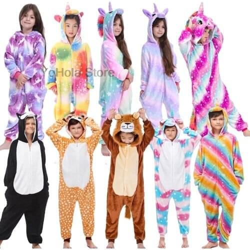 Kigurumi Licorne Tiger Deer Children Pajamas Winter Sleepwear Boys Onesies Girls Outfits Set Animal Pyjama Kids Baby Pijamas