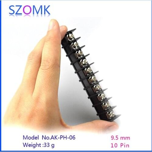 50 pcs, szomk 2015 new 9.5mm pitch 1x10 pin terminal blocks, black color for din rail enclosure box, hot selling connectors