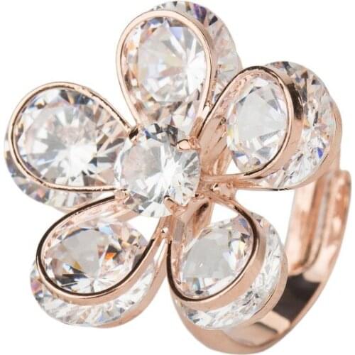 Manxiuni Stainless Steel Jewelry Unique Flower Rings For Women Surgical Steel Nickle Free Crystal Flower rings ZA8003