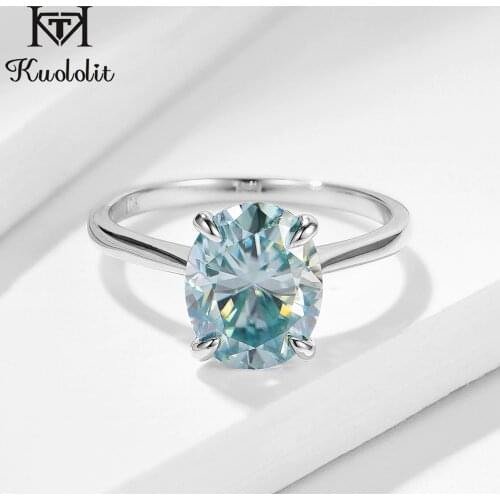 Kuololit Green blue Solitaire Ring for Women 10K Solid Gold Ring Oval Moissanite Lab Diamond for Wedding Engagement Fine Jewelry