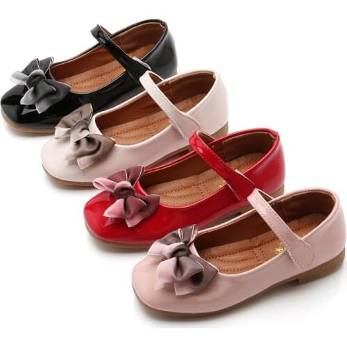 Girls Leather Shoes for Children Wedding Dress Princess School Shoes Fashion Kids Spring Summer Bow-knot Black Student Sandals