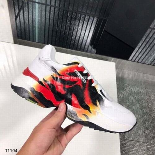 Burning Flame Soft Leather Men Sneakers Shoes Handmade Men Casual Shoes White Sneakers Hip Hop Basic Flats Leather DSQUARED2