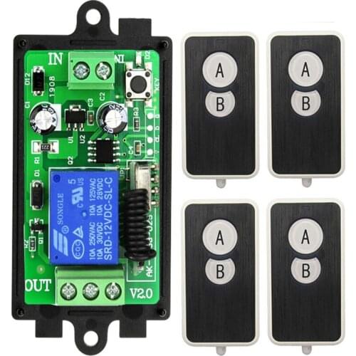 Hot DC 12V 24V 10A Relay 1 CH Wireless RF Remote Control Switch Transmitter with Receiver Module 315/43mhz LED Remote Control