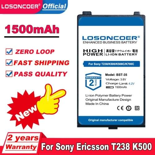 LOSONCOER Top Brand 100% New BST-35 1500mAh Battery For Sony Ericsson T238K500 K508C K700C Batteries in stock